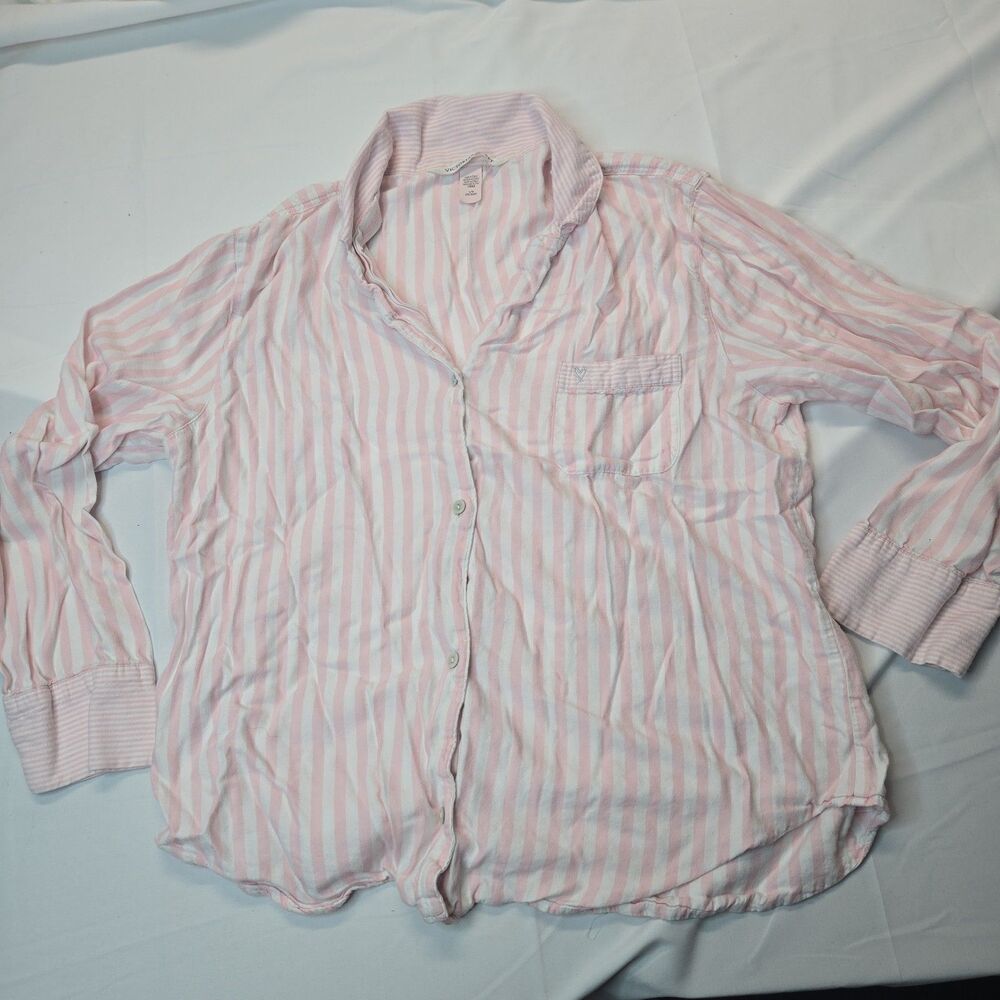 Victoria’s Secret French Girl Sleepwear Pink White Stripe Coquette Pajama Top L